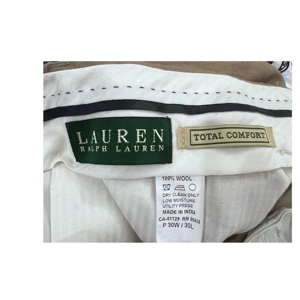 Lauren Ralph Lauren Total Comfort Brown 100% Wool Dress Pants Mens 30W 30L - Picture 6 of 9